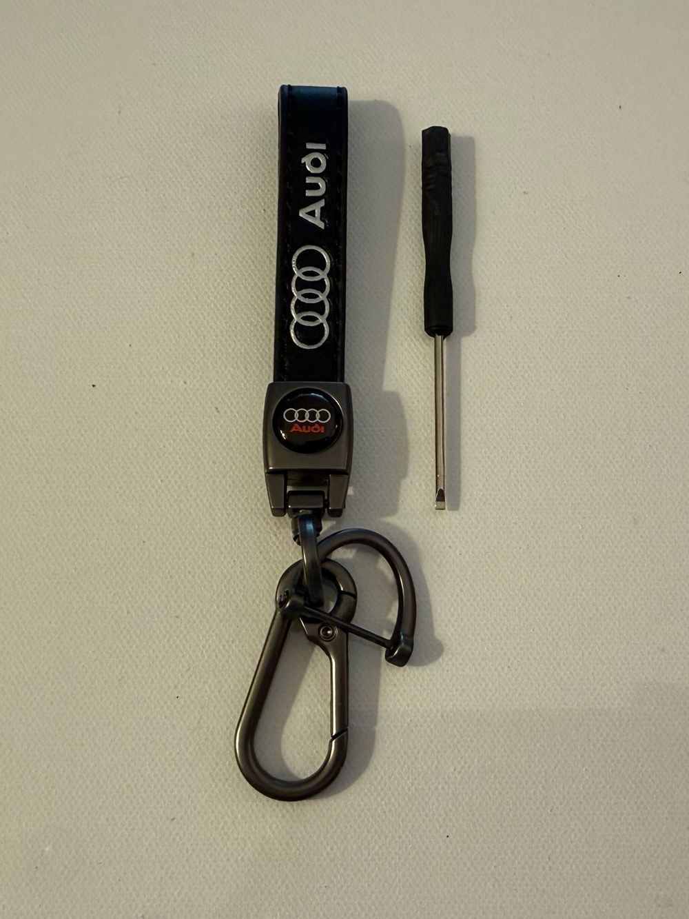 Audi Key Fob Keychain in Black Leather with Logo NWT